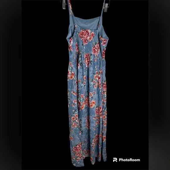 BOG Collective Blue and Pink Floral dress with one sided split size medium - Picture 2 of 5